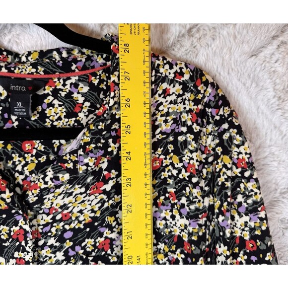 Intro Top Blouse Womens XL Long Sleeve Button-Up Floral Calico Rayon Colorful - Picture 8 of 10